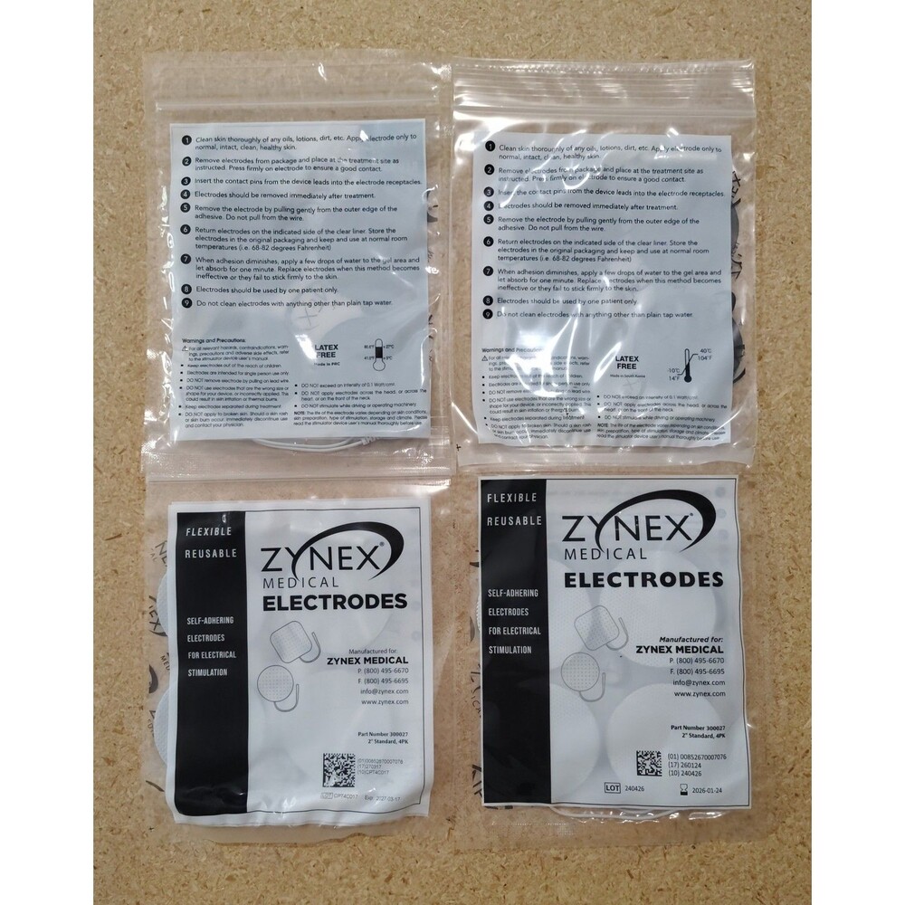 Zynex Medical Electrodes 2" Standard 4 Pack Flexible Reusable Self-Adhering New